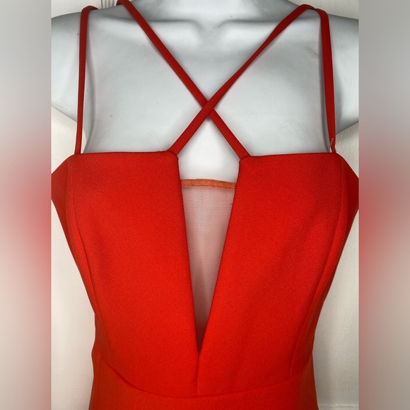 BCBGMAXAZRIA Revolve Linzee Red Orange Strappy Dress With Netting - Picture 4 of 10